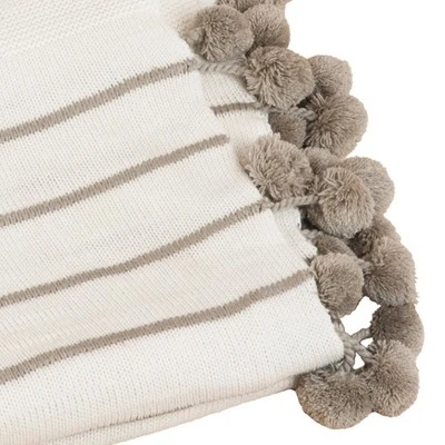 50"x60" Pom-Pom Design Throw Blanket Ivory - Saro Lifestyle 1 50"x60" Pom-Pom Design Throw Blanket Ivory - Saro Lifestyle