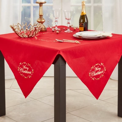 Saro Lifestyle Merry Christmas Embroidered Design Tablecloth 2 Saro Lifestyle Merry Christmas Embroidered Design Tablecloth - Image 2