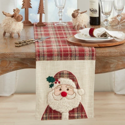 Saro Lifestyle Plaid Santa Table Runner, 13"x72", Multi 2 Saro Lifestyle Plaid Santa Table Runner, 13"x72", Multi - Image 2