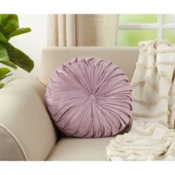 14" Velvet Pintucked Poly Filled Round Throw Pillow Lavender - Saro Lifestyle -Winter Glow Store GUEST 7df9f891 b9e7 4503 86ac ed3ba5ffafac