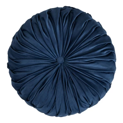 14" Round Velvet Pintucked Poly Filled Throw Pillow Navy - Saro Lifestyle 1 14" Round Velvet Pintucked Poly Filled Throw Pillow Navy - Saro Lifestyle