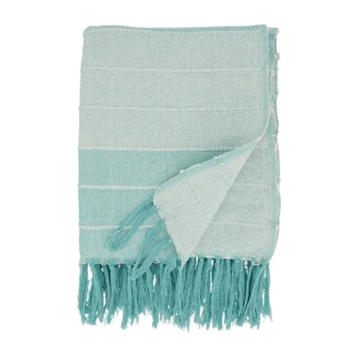50"x60" Fringed Corded Striped Throw Blanket Aqua Blue - Saro Lifestyle: Cotton Weave, Machine Washable, Cozy For All Ages 2 50"x60" Fringed Corded Striped Throw Blanket Aqua Blue - Saro Lifestyle: Cotton Weave, Machine Washable, Cozy For All Ages - Image 2