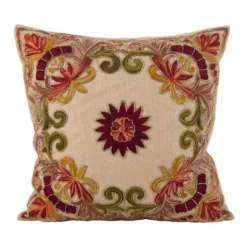 Saro Lifestyle Embroidered Floral Design Beaded Cotton Poly Filled Throw Pillow -Winter Glow Store GUEST 816bc016 7f0e 4c13 96bc 12eb878c00fe