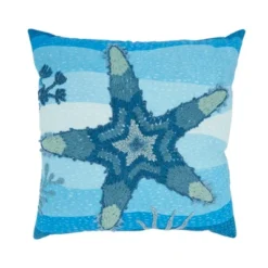 Saro Lifestyle Outdoor Embroidered Starfish Poly Filled Pillow, 20"x20", Blue -Winter Glow Store GUEST 83b3ef46 1c07 4628 bb08 b6cfff989d88