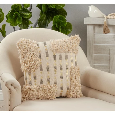 Saro Lifestyle Foil Printed Tufted Decorative Pillow Cover, Natural, 18" 2 Saro Lifestyle Foil Printed Tufted Decorative Pillow Cover, Natural, 18" - Image 2