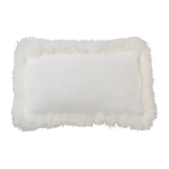 12"x20" Oversize Luxurious Linen Poly Filled With Plush Lamb Fur Border Lumbar Throw Pillow - Saro Lifestyle -Winter Glow Store GUEST 88425784 f236 4c0d 9cfe ecbf07ed5b94