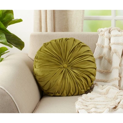 14" Round Velvet Pintucked Poly Filled Throw Pillow Kiwi - Saro Lifestyle 3 14" Round Velvet Pintucked Poly Filled Throw Pillow Kiwi - Saro Lifestyle - Image 3