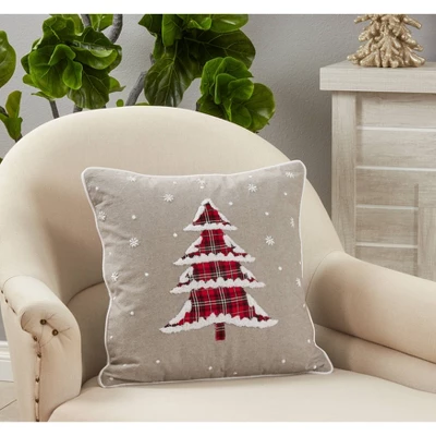 18"x18" Holiday With Plaid Christmas Tree Square Throw Pillow Cover Gray - Saro Lifestyle 2 18"x18" Holiday With Plaid Christmas Tree Square Throw Pillow Cover Gray - Saro Lifestyle - Image 2