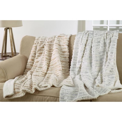 50"x60" Foil Print Faux Fur Throw Blanket Gold - Saro Lifestyle 2 50"x60" Foil Print Faux Fur Throw Blanket Gold - Saro Lifestyle - Image 2