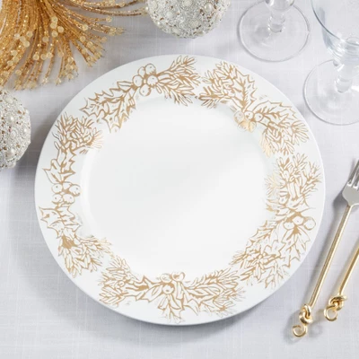 Saro Lifestyle Christmas Holly Berries Charger Plate (Set Of 4), 13"x13", White 4 Saro Lifestyle Christmas Holly Berries Charger Plate (Set Of 4), 13"x13", White - Image 4