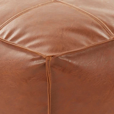 Saro Lifestyle Vintage Inspired Faux Leather Patchwork Pouf, 18"x18"x16", Brown 2 Saro Lifestyle Vintage Inspired Faux Leather Patchwork Pouf, 18"x18"x16", Brown - Image 2