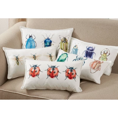 12"x20" Lady Bugs Poly Filled Throw Pillow White - SARO: Indoor Decorative Cushion, Forest Animal Design 3 12"x20" Lady Bugs Poly Filled Throw Pillow White - SARO: Indoor Decorative Cushion, Forest Animal Design - Image 3