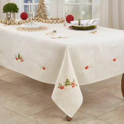 Saro Lifestyle Embroidered Christmas Tree Design Holiday Linen Blend Tablecloth 1 Saro Lifestyle Embroidered Christmas Tree Design Holiday Linen Blend Tablecloth