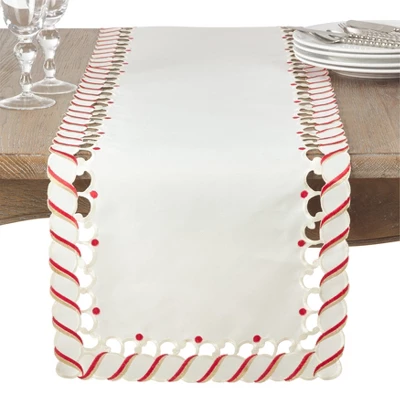 Saro Lifestyle Candy Cane Stripe Border Christmas Holiday Table Runner 1 Saro Lifestyle Candy Cane Stripe Border Christmas Holiday Table Runner