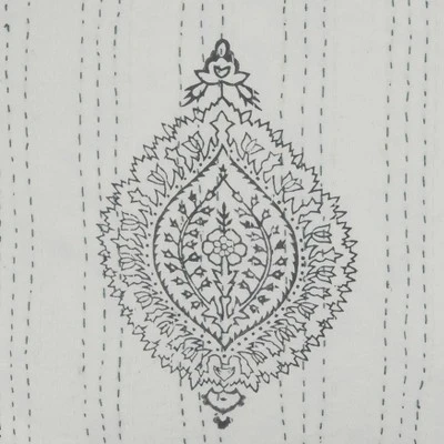 Saro Lifestyle Cotton Throw Pillow Cover With Block Print Taj Kantha Stitch Design 2 Saro Lifestyle Cotton Throw Pillow Cover With Block Print Taj Kantha Stitch Design - Image 2