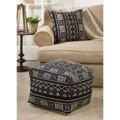 Saro Lifestyle Mudcloth Pouf, 20"x20"x14" Square, Black 3 Saro Lifestyle Mudcloth Pouf, 20"x20"x14" Square, Black -Winter Glow Store GUEST 910c7506 bc8d 4be4 a8da 48c56fae3ea1