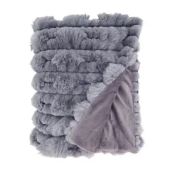 Saro Lifestyle Furry Haven Faux Rabbit Fur Throw, 50"x60", Gray