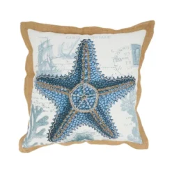 Saro Lifestyle Coastal Outdoor Starfish Poly Filled Pillow, 18"x18", Blue -Winter Glow Store GUEST 9182890a 0b45 471b b58e b5b87f59a7e3
