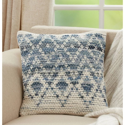 18"x18" Diamond Design Chindi Square Pillow Cover Blue - Saro Lifestyle 3 18"x18" Diamond Design Chindi Square Pillow Cover Blue - Saro Lifestyle - Image 3