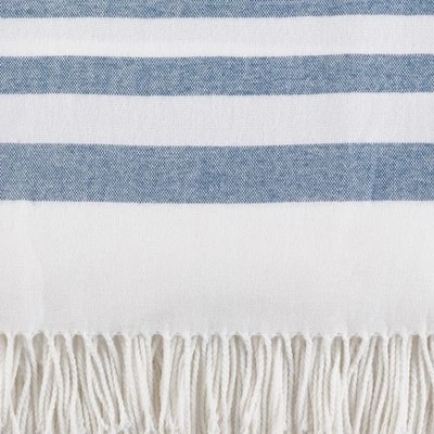 50"x60" Striped Pattern Throw Blanket With Fringes Navy - Saro Lifestyle 1 50"x60" Striped Pattern Throw Blanket With Fringes Navy - Saro Lifestyle