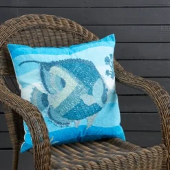 Saro Lifestyle Outdoor Embroidered Fish Poly Filled Pillow, 20"x20", Blue -Winter Glow Store GUEST 9414be3c fc8b 48a2 a20b e88df3e97106