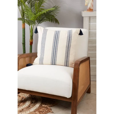 20"x20" Oversize Textured Striped Tassel Poly Filled Square Throw Pillow Navy Blue - Saro Lifestyle 2 20"x20" Oversize Textured Striped Tassel Poly Filled Square Throw Pillow Navy Blue - Saro Lifestyle - Image 2