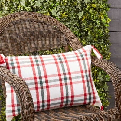 Saro Lifestyle Tasseled Plaid Outdoor Down Filled Throw Pillow 2 Saro Lifestyle Tasseled Plaid Outdoor Down Filled Throw Pillow - Image 2