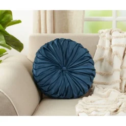 14" Round Velvet Pintucked Poly Filled Throw Pillow Navy - Saro Lifestyle 5 14" Round Velvet Pintucked Poly Filled Throw Pillow Navy - Saro Lifestyle -Winter Glow Store GUEST 9849b534 6548 4375 b63c dcac5b3de43d