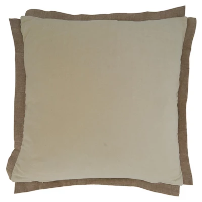 Saro Lifestyle Velvet Flange Throw Pillow With Down Filling, Ivory, 20" X 20" 1 Saro Lifestyle Velvet Flange Throw Pillow With Down Filling, Ivory, 20" X 20"