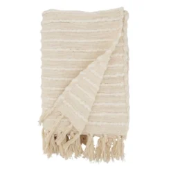 50"x60" Textured Chunky Striped Throw Blanket Ivory - Saro Lifestyle 4 50"x60" Textured Chunky Striped Throw Blanket Ivory - Saro Lifestyle -Winter Glow Store GUEST 99192bbf 4de5 425d 8641 948e13f38009