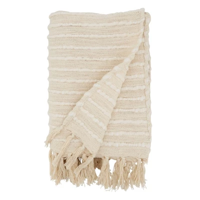 50"x60" Textured Chunky Striped Throw Blanket Ivory - Saro Lifestyle 2 50"x60" Textured Chunky Striped Throw Blanket Ivory - Saro Lifestyle - Image 2