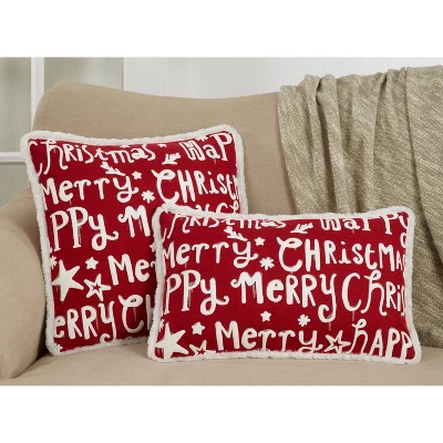 18"x18" 'Merry Happy Christmas' Poly Filled Square Throw Pillow Red - Saro Lifestyle 2 18"x18" 'Merry Happy Christmas' Poly Filled Square Throw Pillow Red - Saro Lifestyle - Image 2