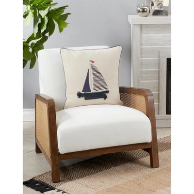 Saro Lifestyle Down-Filled Throw Pillow With Sail Boat Appliqué Design 1 Saro Lifestyle Down-Filled Throw Pillow With Sail Boat Appliqué Design
