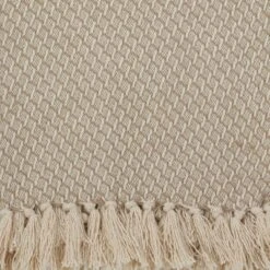 50"x60" Classic Tassel Trim Throw Blanket Beige - Saro Lifestyle
