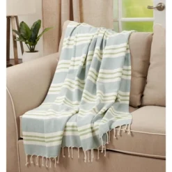 Saro Lifestyle Saro Lifestyle Wide Stripe Design Throw Blanket, Aqua, 50"x60" 7 Saro Lifestyle Saro Lifestyle Wide Stripe Design Throw Blanket, Aqua, 50"x60" -Winter Glow Store GUEST 9c4ce93a 707e 435e aec2 03d1779d3038
