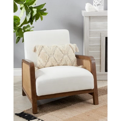 Saro Lifestyle Tufted Diamond Tassel Decorative Pillow Cover, Beige, 13"x20" 2 Saro Lifestyle Tufted Diamond Tassel Decorative Pillow Cover, Beige, 13"x20" - Image 2