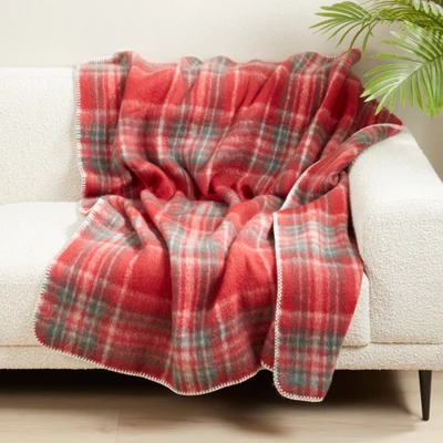 Saro Lifestyle Faux Mohair Plaid Throw, 50"x60", Red 2 Saro Lifestyle Faux Mohair Plaid Throw, 50"x60", Red - Image 2