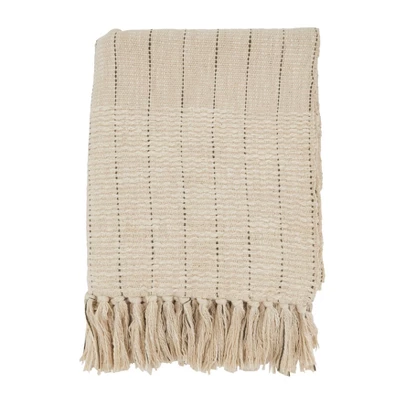 50"x60" Rugged Elegance Striped Fringe Throw Blanket Natural - Saro Lifestyle: Cozy Cotton, Machine Washable 1 50"x60" Rugged Elegance Striped Fringe Throw Blanket Natural - Saro Lifestyle: Cozy Cotton, Machine Washable