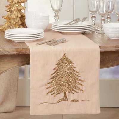Saro Lifestyle Beaded Table Runner With Christmas Tree Design 3 Saro Lifestyle Beaded Table Runner With Christmas Tree Design - Image 3