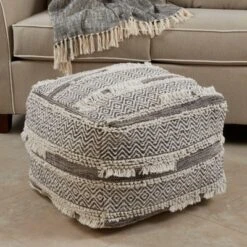 Saro Lifestyle Textured Handwoven Pouf, 20"x20"x14" Square, Grey 3 Saro Lifestyle Textured Handwoven Pouf, 20"x20"x14" Square, Grey -Winter Glow Store GUEST a2910b8a 1015 4cfa a02a 222386a6fef9