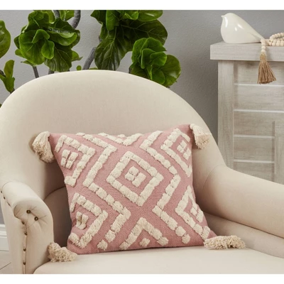 18"x18" Tufted Tassel Design Square Throw Pillow Cover Pink - Saro Lifestyle 2 18"x18" Tufted Tassel Design Square Throw Pillow Cover Pink - Saro Lifestyle - Image 2