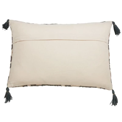 Saro Lifestyle Block Print Embroidered Decorative Pillow Cover, Grey, 16"x24" 1 Saro Lifestyle Block Print Embroidered Decorative Pillow Cover, Grey, 16"x24"