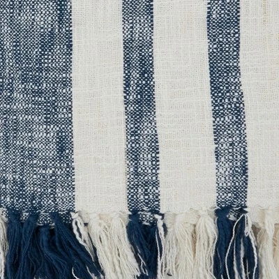 Saro Lifestyle Saro Lifestyle Cotton Throw With Banded Design, Navy Blue, 50"x60" 2 Saro Lifestyle Saro Lifestyle Cotton Throw With Banded Design, Navy Blue, 50"x60" - Image 2