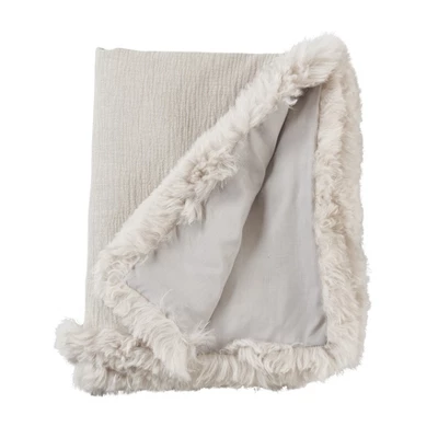 Saro Lifestyle Plush Lamb Fur Border Linen Throw Blanket 1 Saro Lifestyle Plush Lamb Fur Border Linen Throw Blanket