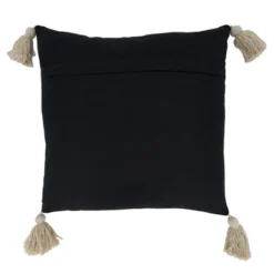 18"x18" Stitched Tassel Design Square Throw Pillow Cover Black - Saro Lifestyle