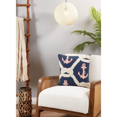 Saro Lifestyle Throw Pillow Cover With Anchor And Rope Design, 18", Blue 2 Saro Lifestyle Throw Pillow Cover With Anchor And Rope Design, 18", Blue - Image 2