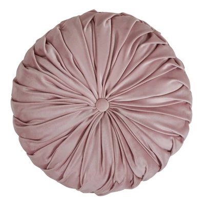 14" Velvet Pintucked Poly Filled Round Throw Pillow Blush - Saro Lifestyle 1 14" Velvet Pintucked Poly Filled Round Throw Pillow Blush - Saro Lifestyle