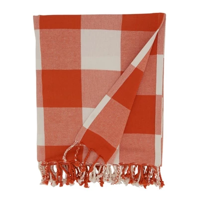 Saro Lifestyle Saro Lifestyle Cotton Throw With Buffalo Plaid Design, Orange, 50"x60" 1 Saro Lifestyle Saro Lifestyle Cotton Throw With Buffalo Plaid Design, Orange, 50"x60"