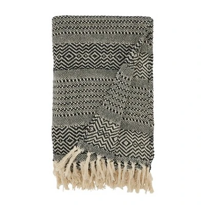 Saro Lifestyle Stripe Diamond-Patterned Fringed Throw, Black, 50"x60" 1 Saro Lifestyle Stripe Diamond-Patterned Fringed Throw, Black, 50"x60"