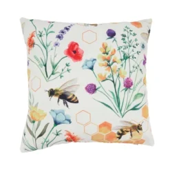 Saro Lifestyle Bright Bumble Bee Floral Outdoor Pillow With Poly Fill, 18"x18", Multicolored -Winter Glow Store GUEST ae292e09 1de8 4693 9673 62ecff9e64e5